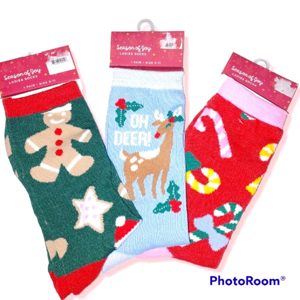 Ladies Socks 3 Pair Christmas Winter Festive Holiday Sz 9-11